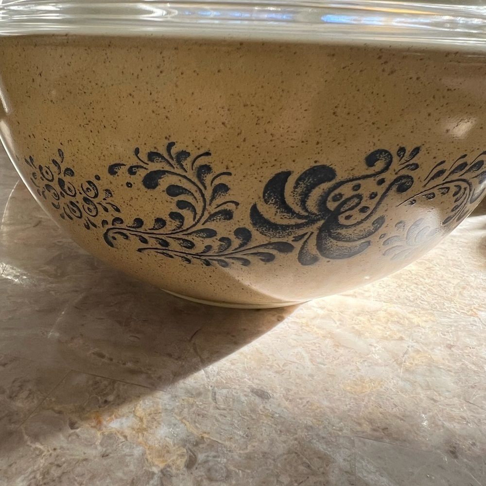 Vintage Pyrex Homestead, 1970s Blue Design Speckled Beige Cinderella Set w/Lids! - Picture 6 of 8